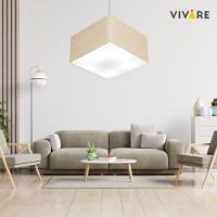 Lustre Pendente Quadrado Md-4020 Cúpula Em Tecido 21/35x35cm Rustico Bege - Bivolt - 6