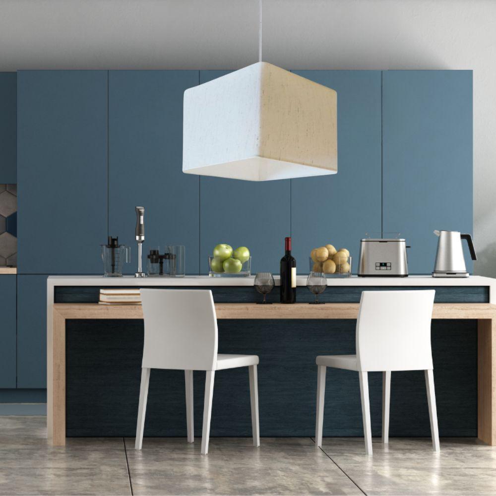 Lustre Pendente Quadrado Vivare Md-4058 Cúpula Em Tecido 21/25x25cm - Bivolt Linho Bege 127/220v - 3