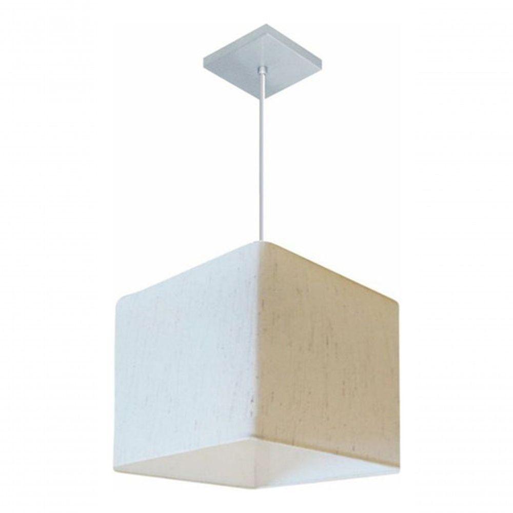 Lustre Pendente Quadrado Vivare Md-4058 Cúpula Em Tecido 21/25x25cm - Bivolt Linho Bege 127/220v - 4