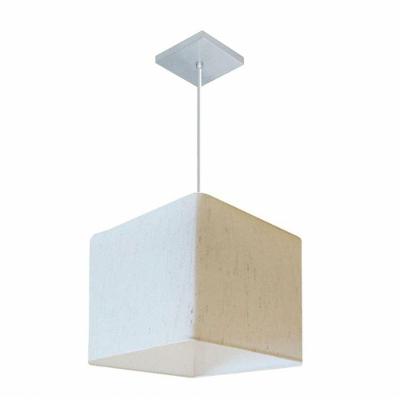 Lustre Pendente Quadrado Vivare Md-4058 Cúpula Em Tecido 21/25x25cm - Bivolt Linho Bege 127/220v