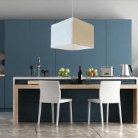 Lustre Pendente Quadrado Vivare Md-4058 Cúpula Em Tecido 21/25x25cm - Bivolt Linho Bege 127/220v - 3