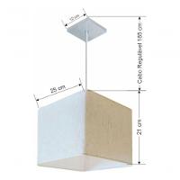 Lustre Pendente Quadrado Vivare Md-4058 Cúpula Em Tecido 21/25x25cm - Bivolt Linho Bege 127/220v - 5