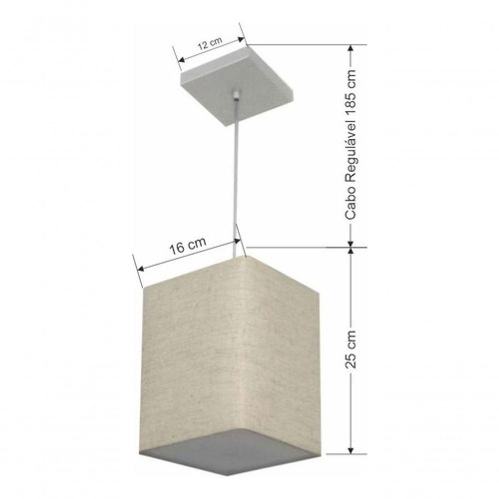 Lustre Pendente Quadrado Vivare Md-4007 Cúpula Em Tecido 25/16x16cm - Bivolt Rustico-bege 127/220v - 4