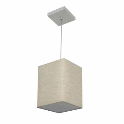 Lustre Pendente Quadrado Vivare Md-4007 Cúpula Em Tecido 25/16x16cm - Bivolt Rustico-bege 127/220v