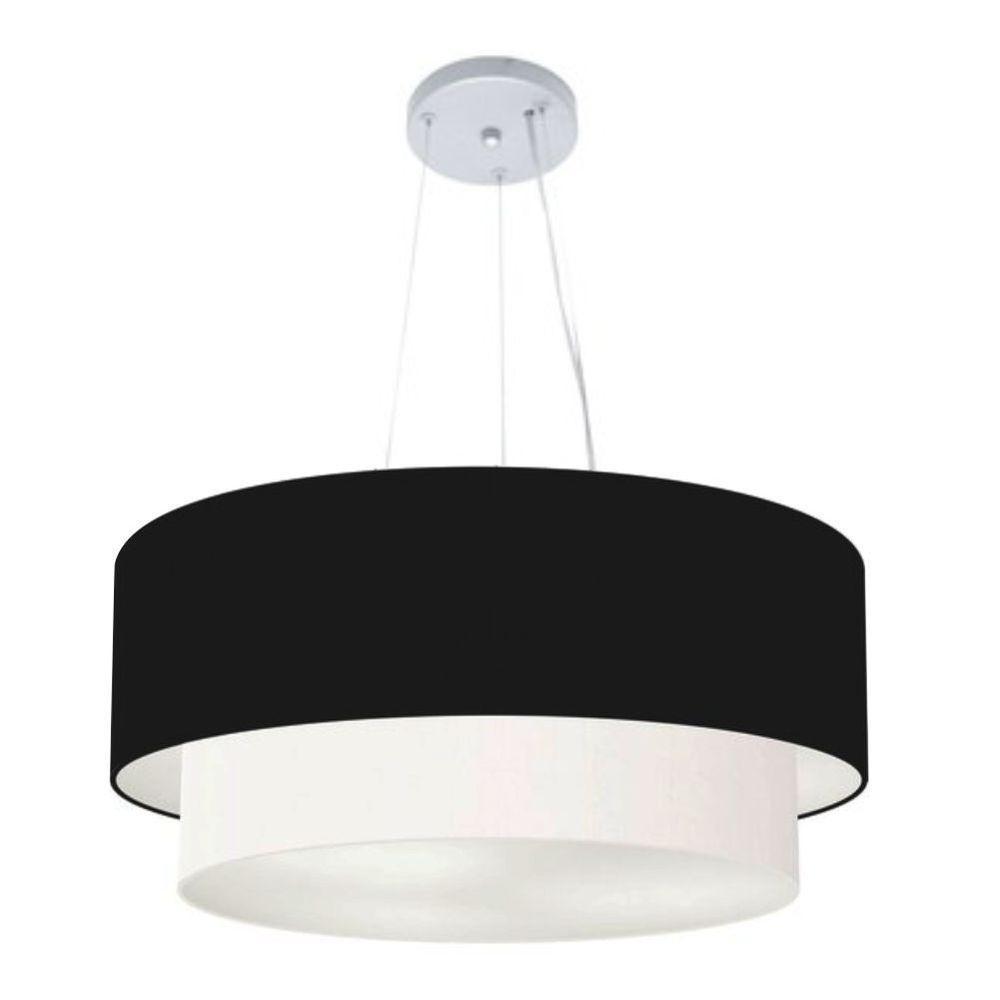 Lustre Pendente Duplo Cilíndrico Vivare Md-4082 Cúpula Em Tecido 60x50cm - Bivolt Preto-branco 127/220v - 1