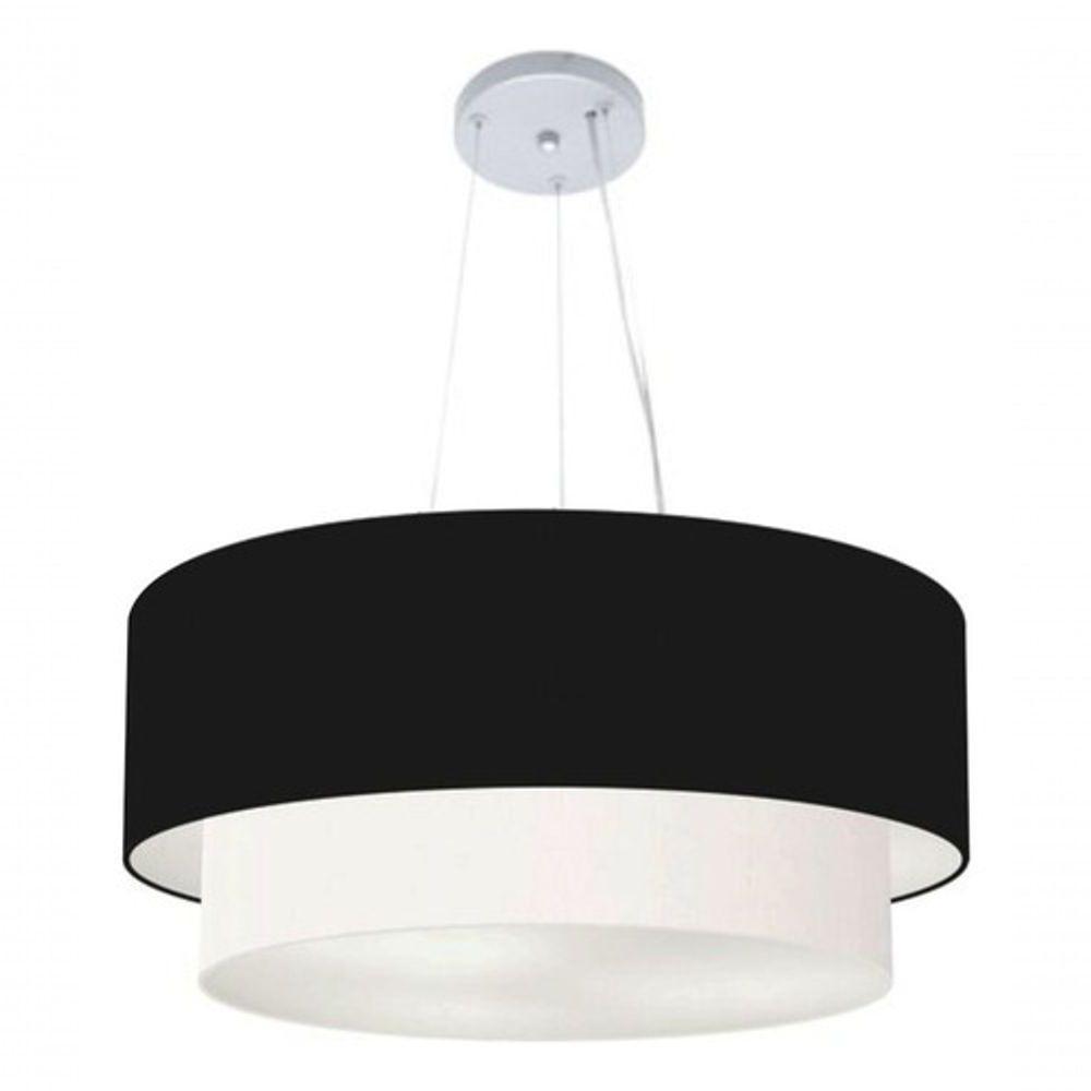 Lustre Pendente Duplo Cilíndrico Vivare Md-4082 Cúpula Em Tecido 60x50cm - Bivolt Preto-branco 127/220v - 4