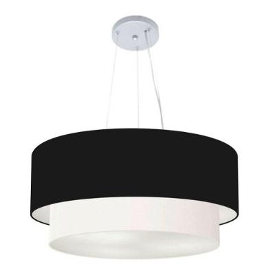 Lustre Pendente Duplo Cilíndrico Vivare Md-4082 Cúpula Em Tecido 60x50cm - Bivolt Preto-branco 127/220v