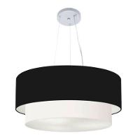 Lustre Pendente Duplo Cilíndrico Vivare Md-4082 Cúpula Em Tecido 60x50cm - Bivolt Preto-branco 127/220v - 1