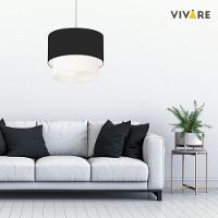 Lustre Pendente Duplo Cilíndrico Vivare Md-4082 Cúpula Em Tecido 60x50cm - Bivolt Preto-branco 127/220v - 3