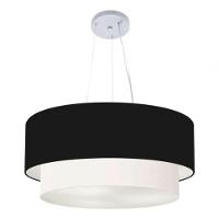 Lustre Pendente Duplo Cilíndrico Vivare Md-4082 Cúpula Em Tecido 60x50cm - Bivolt Preto-branco 127/220v