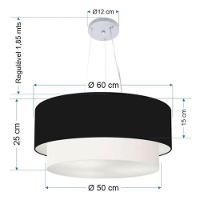 Lustre Pendente Duplo Cilíndrico Vivare Md-4082 Cúpula Em Tecido 60x50cm - Bivolt Preto-branco 127/220v - 5
