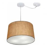 Lustre Pendente Cone Com Desvio De Centro Vivare Md-4281 Cúpula Em Tecido 40x45cm - Bivolt Palha 127/220v - 3