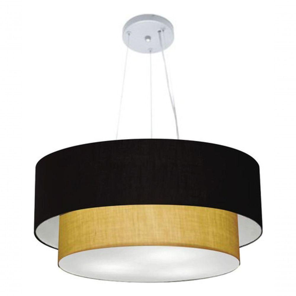 Lustre Pendente Duplo Cilíndrico Vivare Md-4073 Cúpula Em Tecido 80x60cm - Bivolt Preto-palha 127/220v - 3