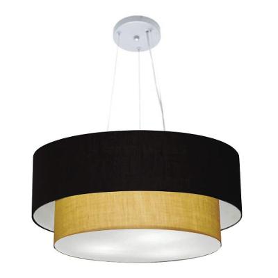 Lustre Pendente Duplo Cilíndrico Vivare Md-4073 Cúpula Em Tecido 80x60cm - Bivolt Preto-palha 127/220v