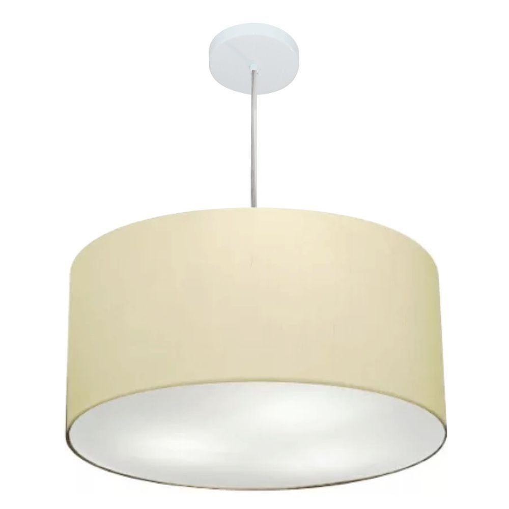 Lustre Pendente Cilíndrico Vivare Md-4213 Cúpula Em Tecido 50x30cm - Bivolt Algodão-crú 127/220v - 1