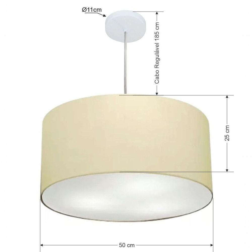 Lustre Pendente Cilíndrico Vivare Md-4213 Cúpula Em Tecido 50x30cm - Bivolt Algodão-crú 127/220v - 2