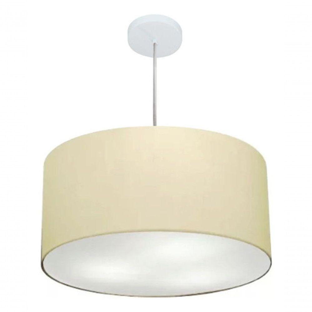 Lustre Pendente Cilíndrico Vivare Md-4213 Cúpula Em Tecido 50x30cm - Bivolt Algodão-crú 127/220v - 4