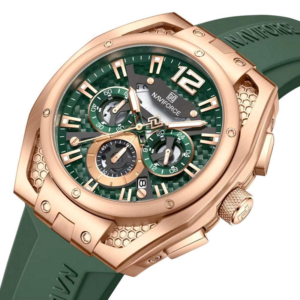 Relógio Para Homens Esportivo Multifuncional De Quartzo À Prova Da Água Verde Dourado - 2