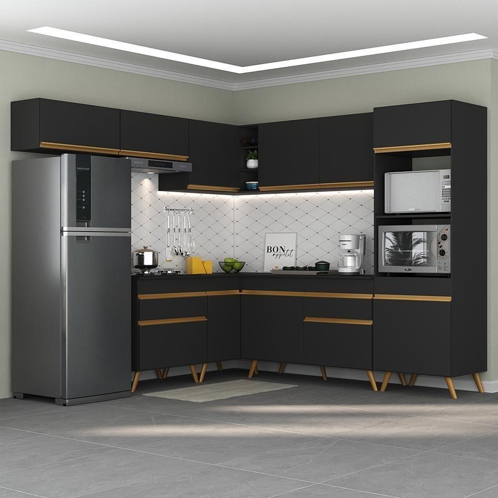 Cozinha Completa De Canto Veneza Gb Mp2070 Com Armário E Balcão Preta - 1