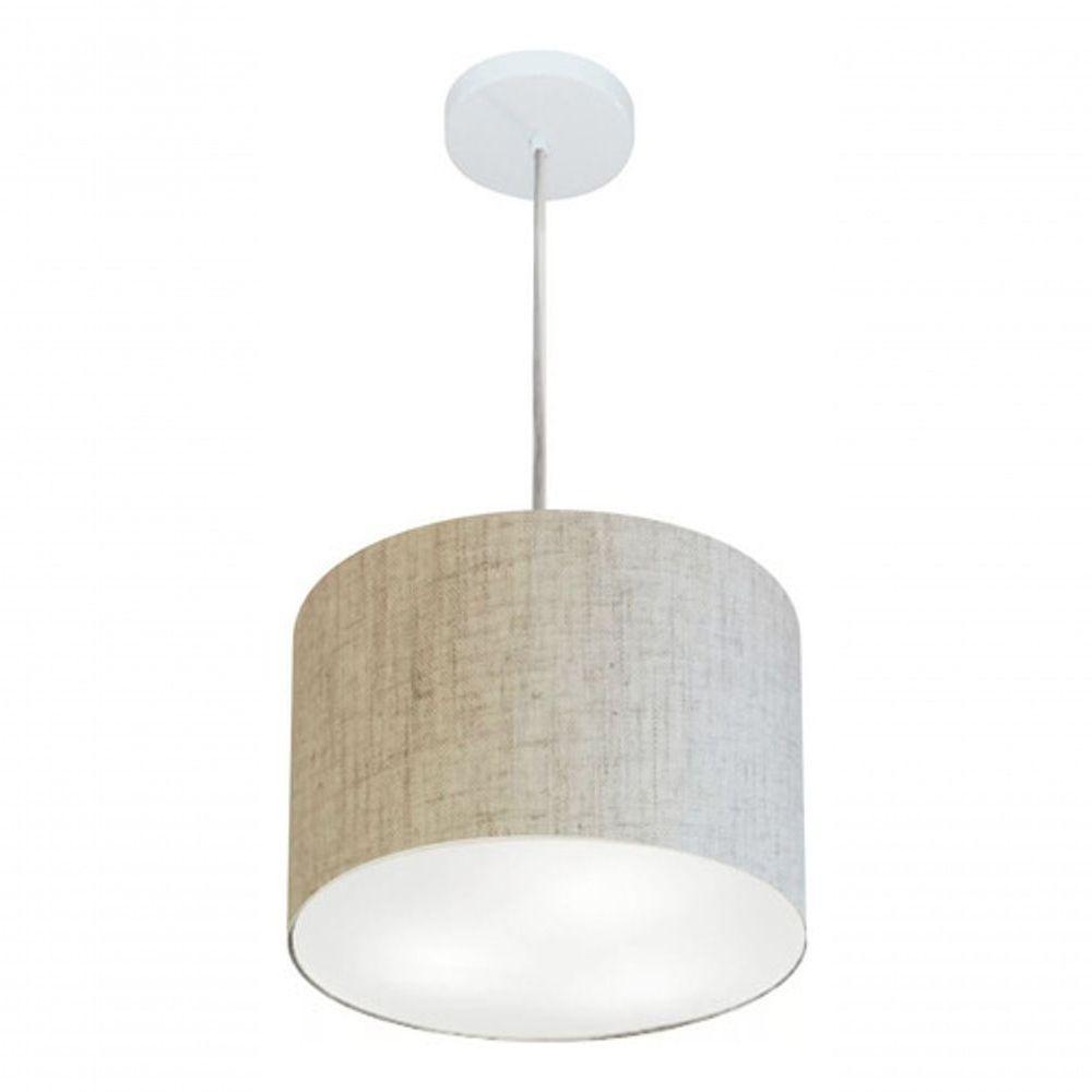 Lustre Pendente Cilíndrico Vivare Md-4210 Cúpula Em Tecido 30x25cm - Bivolt Rustico-bege 127/220v - 3