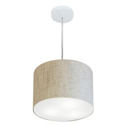 Lustre Pendente Cilíndrico Vivare Md-4210 Cúpula Em Tecido 30x25cm - Bivolt Rustico-bege 127/220v