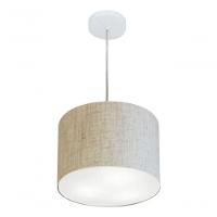 Lustre Pendente Cilíndrico Vivare Md-4210 Cúpula Em Tecido 30x25cm - Bivolt Rustico-bege 127/220v - 3