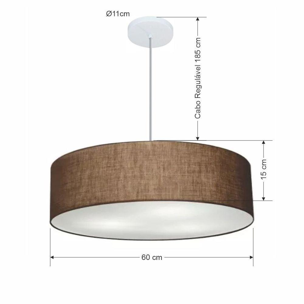 Lustre Pendente Cilíndrico Vivare Md-4221 Cúpula Em Tecido 60x15cm - Bivolt Café 127/220v - 2
