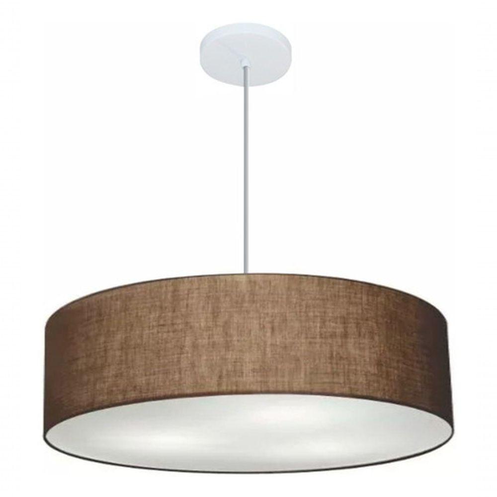Lustre Pendente Cilíndrico Vivare Md-4221 Cúpula Em Tecido 60x15cm - Bivolt Café 127/220v - 4
