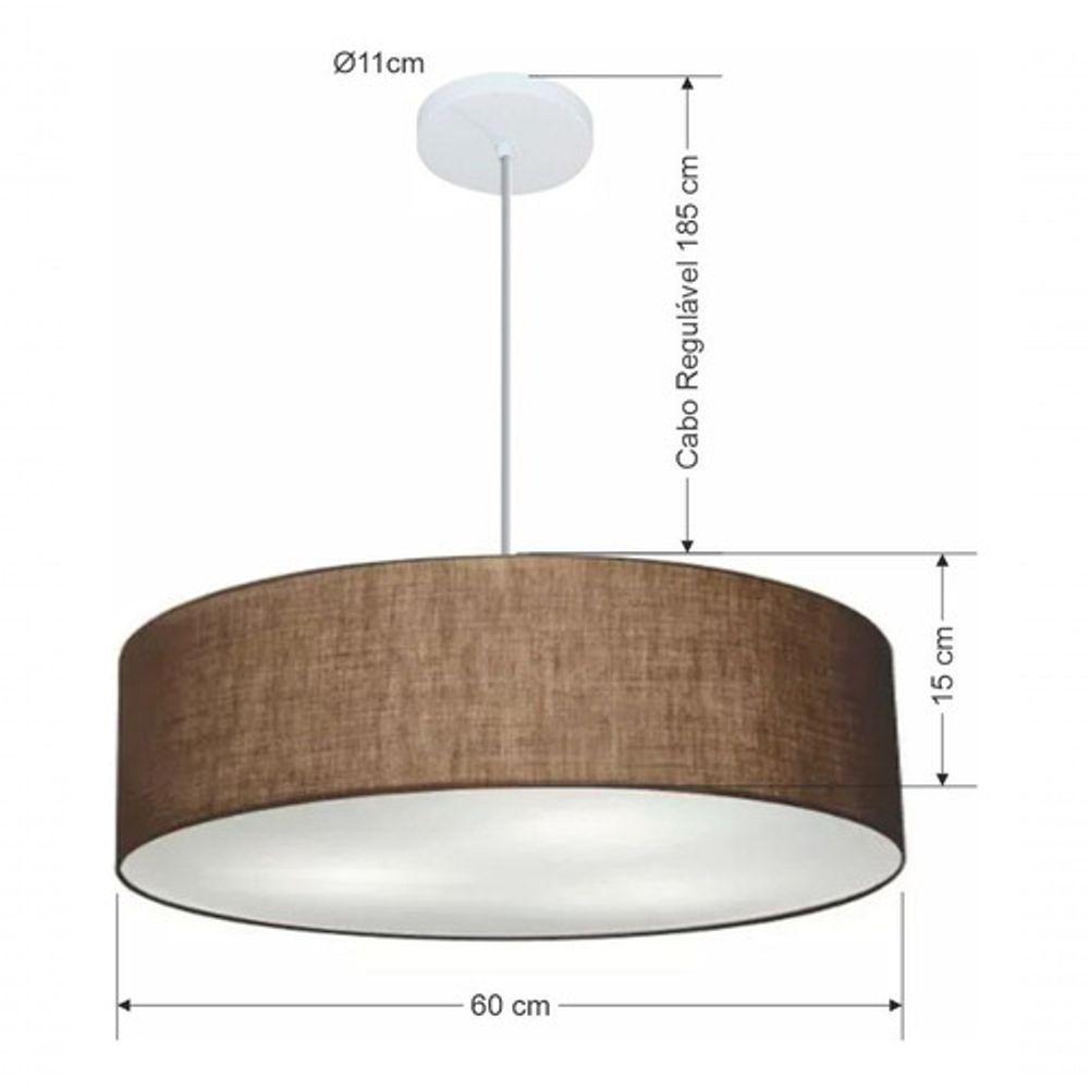 Lustre Pendente Cilíndrico Vivare Md-4221 Cúpula Em Tecido 60x15cm - Bivolt Café 127/220v - 5