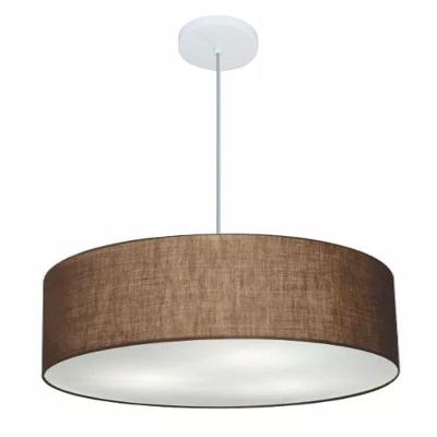 Lustre Pendente Cilíndrico Vivare Md-4221 Cúpula Em Tecido 60x15cm - Bivolt Café 127/220v