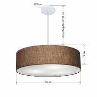 Lustre Pendente Cilíndrico Vivare Md-4221 Cúpula Em Tecido 60x15cm - Bivolt Café 127/220v - 2