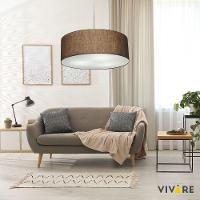 Lustre Pendente Cilíndrico Vivare Md-4221 Cúpula Em Tecido 60x15cm - Bivolt Café 127/220v - 3