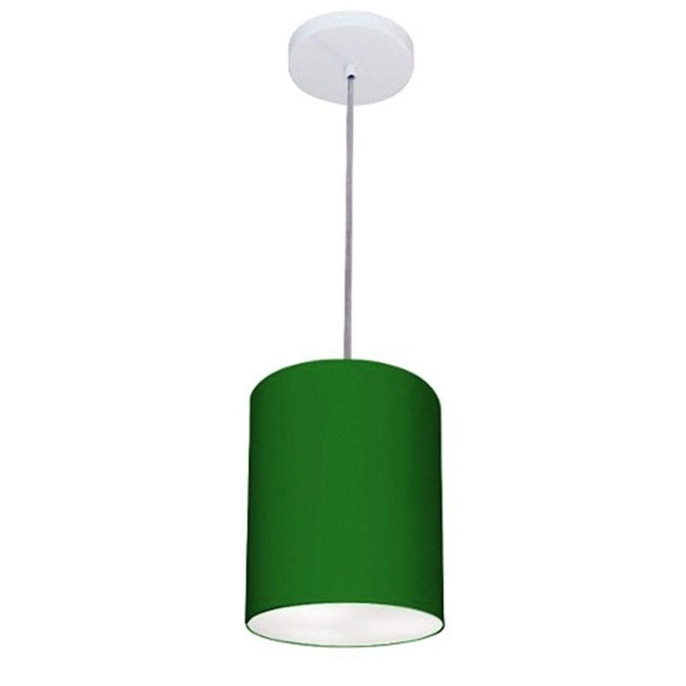 Lustre Pendente Cilíndrico Md-4012 Cúpula Em Tecido 18x25cm Verde Folha - Bivolt - 1