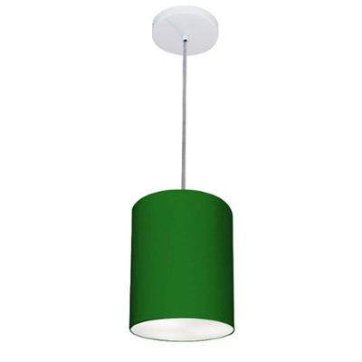 Lustre Pendente Cilíndrico Md-4012 Cúpula Em Tecido 18x25cm Verde Folha - Bivolt