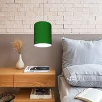 Lustre Pendente Cilíndrico Md-4012 Cúpula Em Tecido 18x25cm Verde Folha - Bivolt - 3