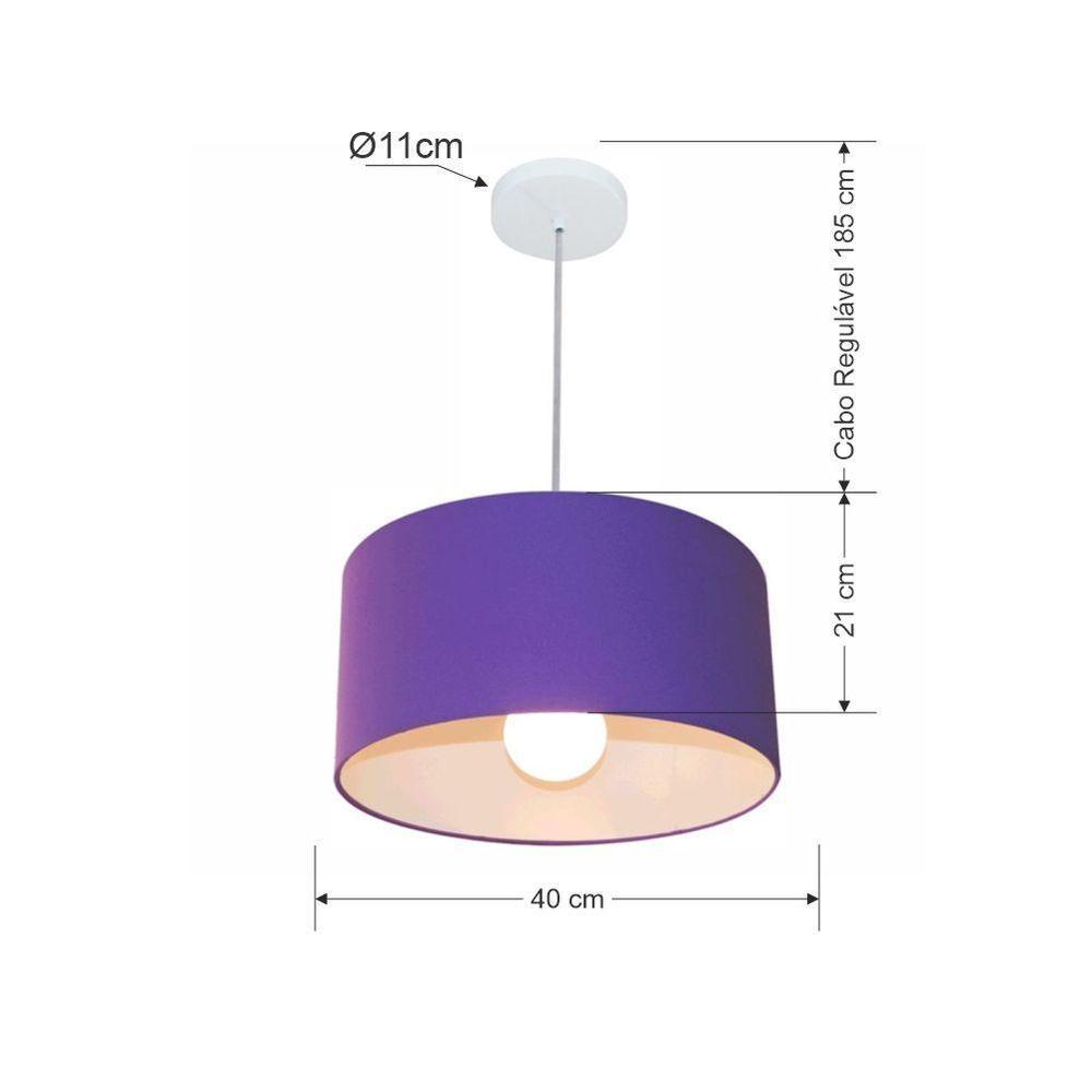 Lustre Pendente Cilíndrico Md-4031 Cúpula Em Tecido 40x21cm Roxo - Bivolt - 2