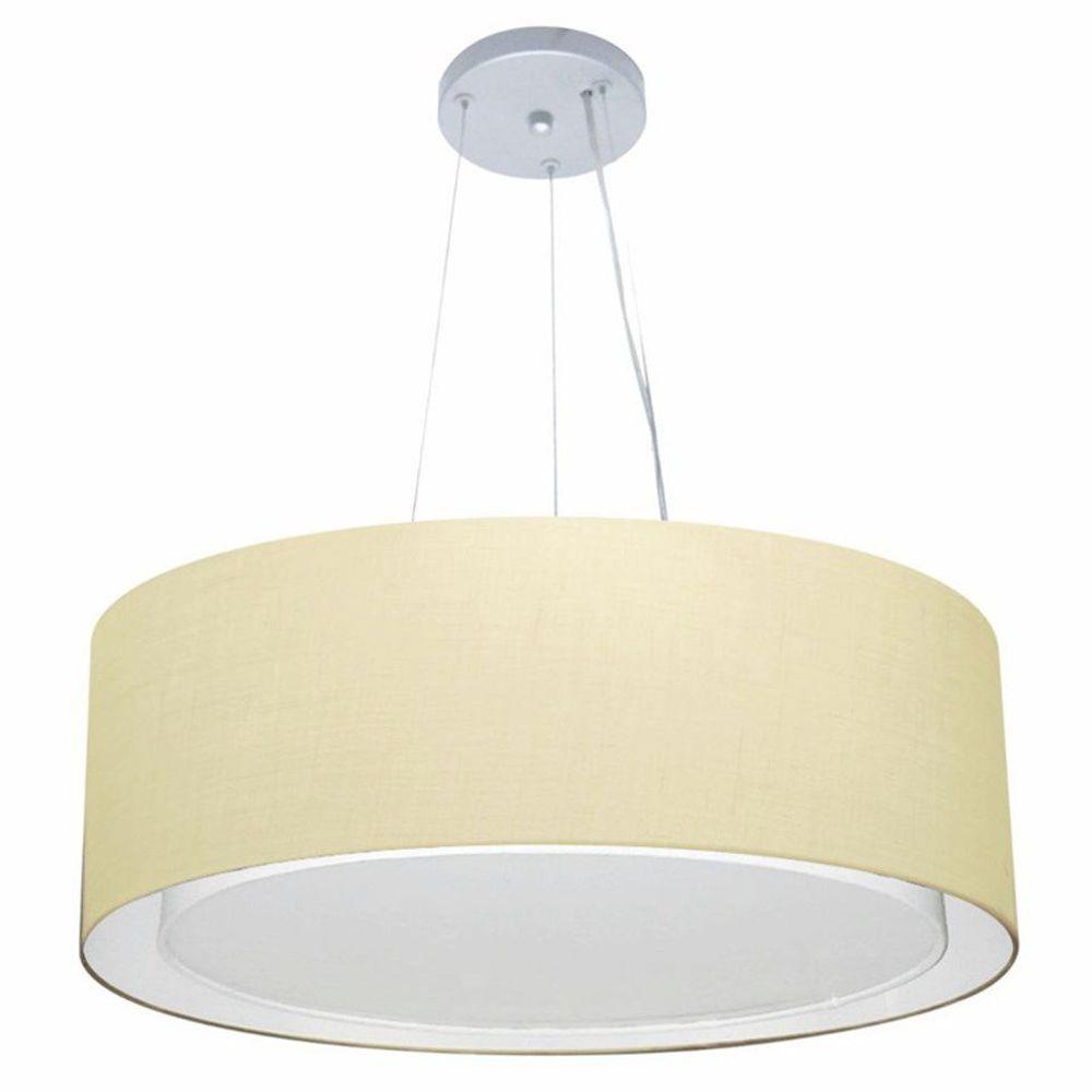 Lustre Pendente Cilíndrico Duplo Vivare Md-4125 Cúpula Em Tecido 60x25cm - Bivolt Algodão-crú 127/220v - 1