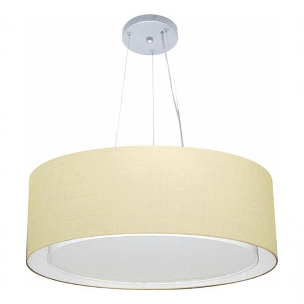 Lustre Pendente Cilíndrico Duplo Vivare Md-4125 Cúpula Em Tecido 60x25cm - Bivolt Algodão-crú 127/220v - 3