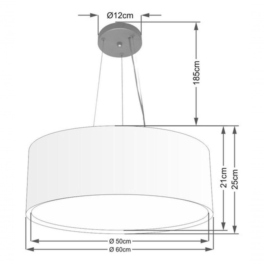 Lustre Pendente Cilíndrico Duplo Vivare Md-4125 Cúpula Em Tecido 60x25cm - Bivolt Algodão-crú 127/220v - 4