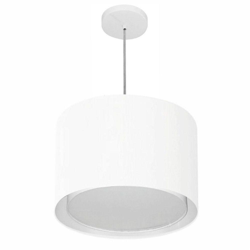 Lustre Pendente Cilíndrico Duplo Md-4286 Cúpula Em Tecido 40x30cm Branco - Bivolt - 1
