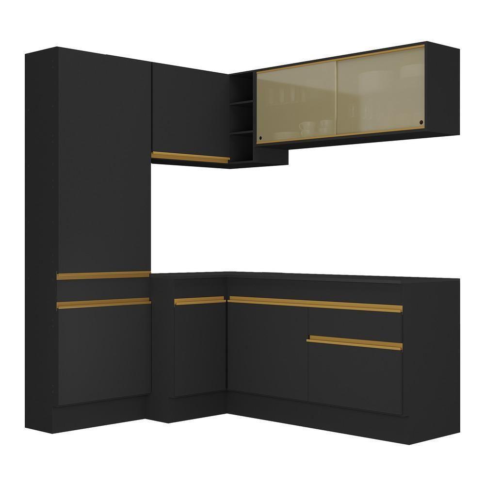 Cozinha Completa De Canto Mp2089 Com Armário E Balcão Preta - 3