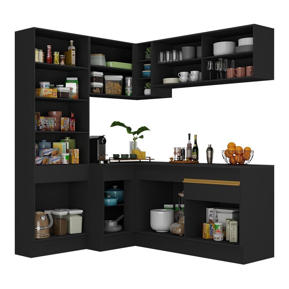 Cozinha Completa De Canto Mp2089 Com Armário E Balcão Preta - 4