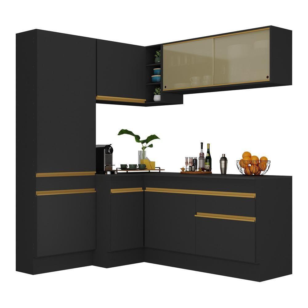 Cozinha Completa De Canto Mp2089 Com Armário E Balcão Preta - 7