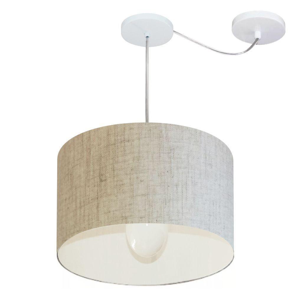 Lustre Pendente Cilíndrico Com Desvio Md-4226 Cúpula Em Tecido 40x25cm Rustico Bege - Bivolt - 1