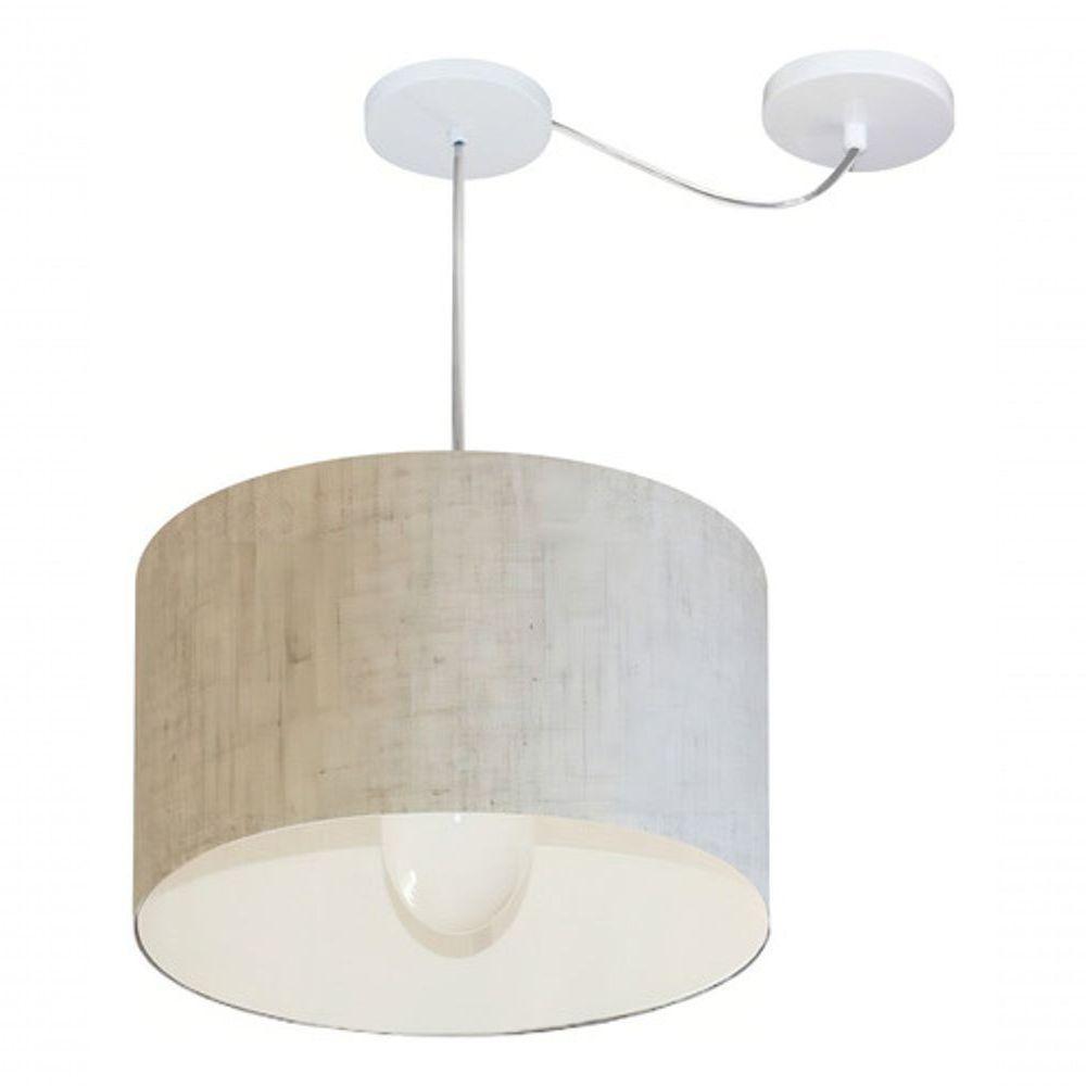 Lustre Pendente Cilíndrico Com Desvio Md-4226 Cúpula Em Tecido 40x25cm Rustico Bege - Bivolt - 3