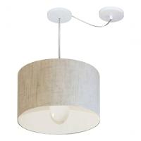 Lustre Pendente Cilíndrico Com Desvio Md-4226 Cúpula Em Tecido 40x25cm Rustico Bege - Bivolt - 3