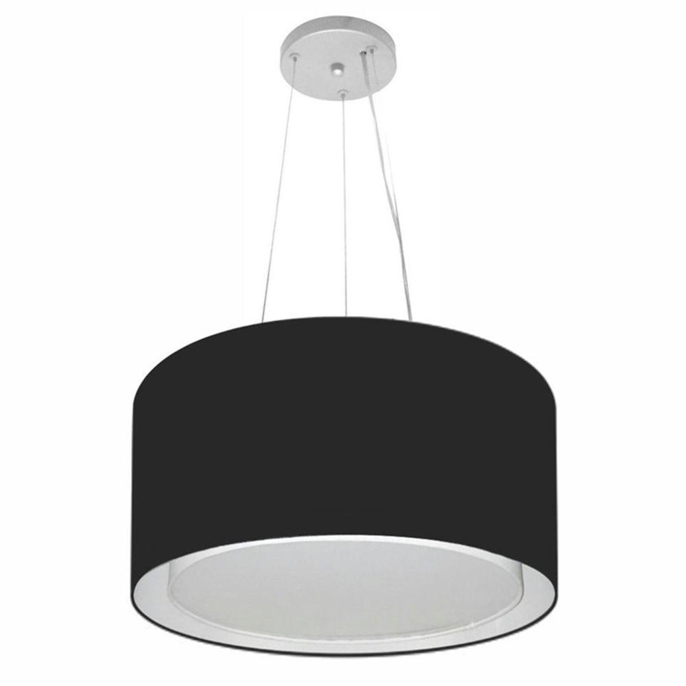 Lustre Pendente Cilíndrico Duplo Md-4123 Cúpula Em Tecido 40x25cm Preto - Bivolt - 1