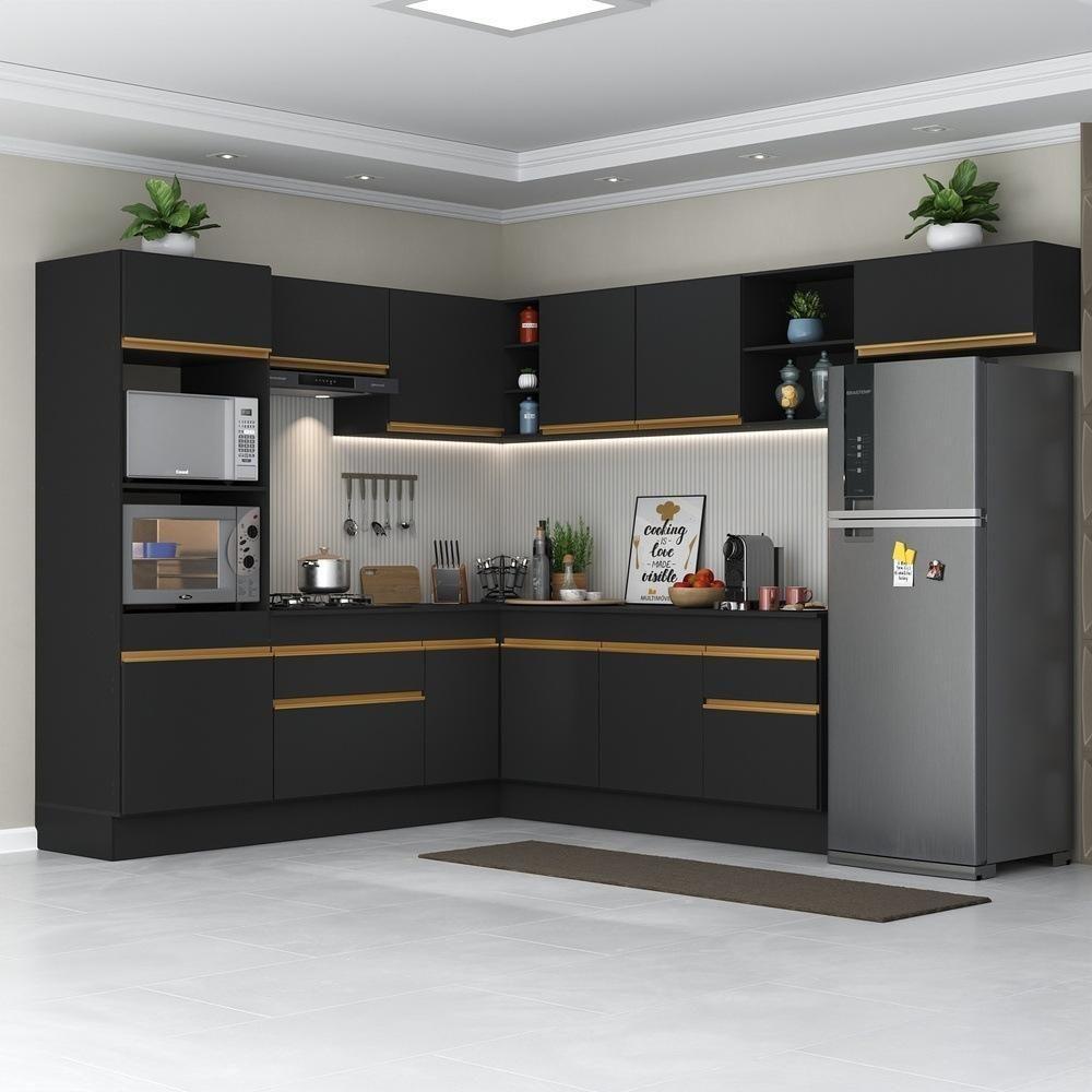 Cozinha Completa De Canto Mp2083 Com Armário E Balcão Preta - 1