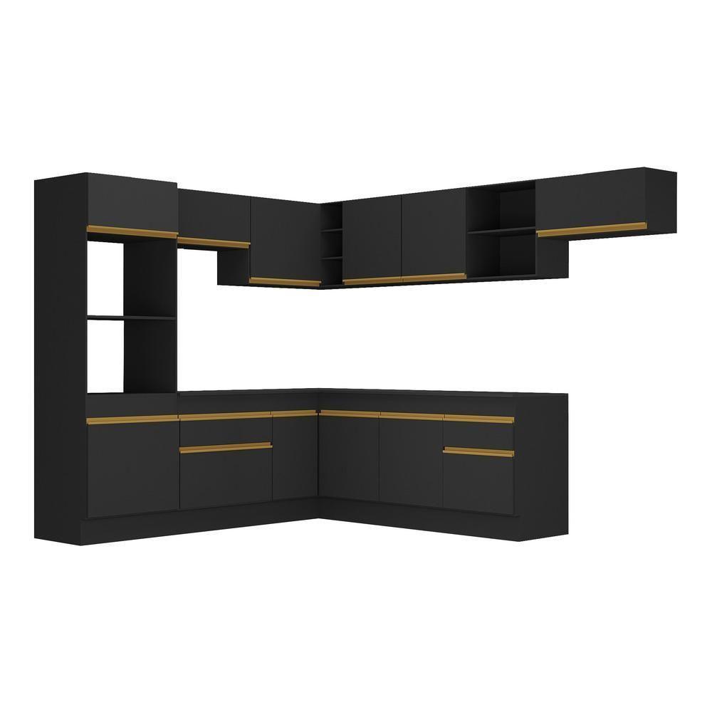 Cozinha Completa De Canto Mp2083 Com Armário E Balcão Preta - 3