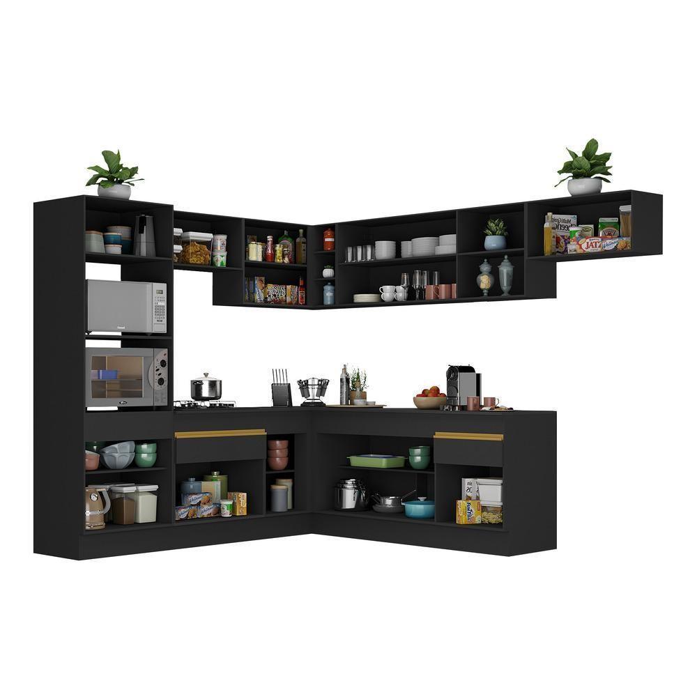 Cozinha Completa De Canto Mp2083 Com Armário E Balcão Preta - 4